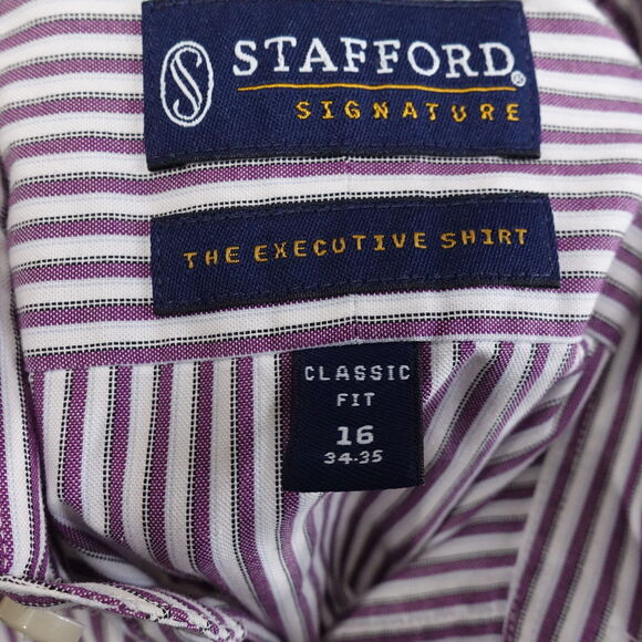 STAFFORD SIGNATURE THE EXECUTIVE SHIRT STRIPED DRESS SHIRT MENS 16 34-35 - Picture 7 of 7